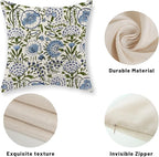 Boho Navy Blue Pillow Covers 18x18 Inch Set of 2 Blue Sage Green Floral Throw Pillows Vintage Flower Outdoor Decorative Pillow Cases Farmhouse Linen Cushion Cover Decor for Couch Sofa Decor