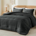 BEDELITE Boho Comforter Set Queen Size, Dark Grey Tufted Striped Bed Set 3 Pieces, Soft Vintage Farmhouse Comforter for All Seasons, Boho Home Decor,Fluffy Jacquard Bedding with 2 Pillow Shams