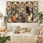 Apdidl Boho Floral Cute Wall Tapestry for Bedroom, Vintage Flower Cat Wall Hanging, Bohemian Style Orange and Black Cats Funny Tapestries, Animal Painting Art Poster for Girls Room Dorm Beach Decor (60" X 79")