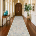 Beige Blue Washable 2'6"x10' Wide Hallway Runners, Kitchen Runner Rug, Non-Slip & Stain Resistant 10ft Long Floor Rug, Retro Lilic Boho Floral Décor