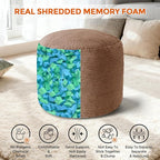 Pouf Ottoman Foot Rest, Comfortable & Soft, Round Footstool for Living Room, Bedroom, Office, Room Decoration, Corduroy Foot Stool Pouf with Odorless & Anti-Clump Filling, Small Brown