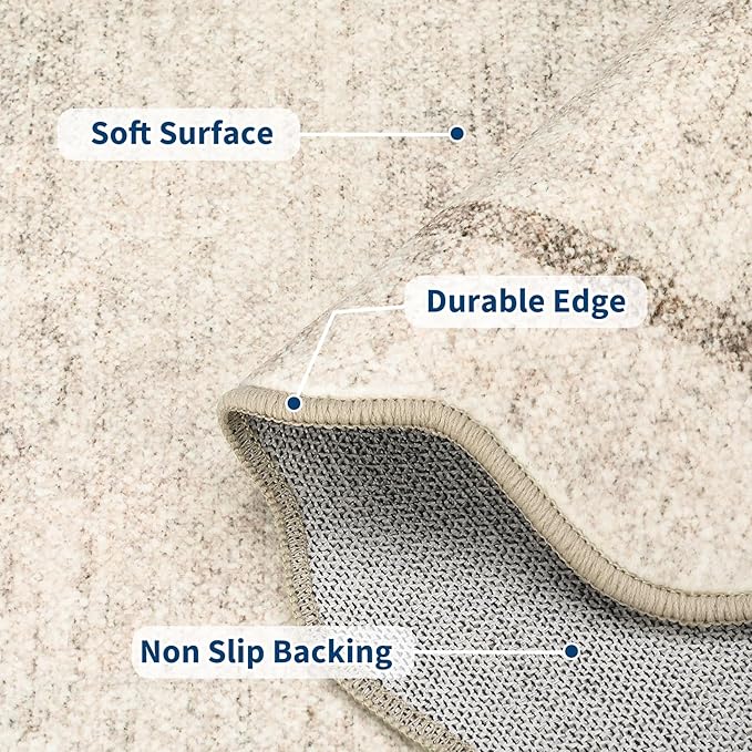 GarveeHome Scalloped Washable Kitchen Runner Rug 2x8, Beige Runners for Hallway, Non Slip Boho Soft Bathroom Throw Mat Bordered Carpet Runner for Laundry Entryway Bedroom 2 ft x8 ft Beige