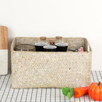 Hipiwe Wicker Shelf Baskets Seagrass Storage Opened Baskets Bin Built-in Handles Rectangular Closet Bedroom Organizer Box Multipurpose Woven Basket Home Organizer,Whitewash,14.6"x 10.6" x 7"