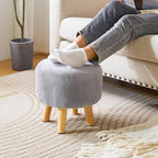 YMYNY Round Pouf Ottoman Small Foot Stool Faux Fur Foot Rest for Couch Modern Boho Footstools with Wood Legs for for Living Room Bedroom Office 12.6" D×12.6" W×12.6" H Grey UHBD035G