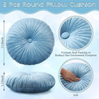 Namalu 2 Pcs Round Throw Pillow 13.8 Inch Decorative Round Velvet Floor Pillows Pumpkin Throw Pillows with Center Button for Thanksgiving Home Decor Living Room Sofa Couch Bed Chair (Blue)