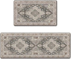 Arttown Kitchen Mats for Floor 2Pcs-Anti Fatigue Non Slip Mats for Kitchen Floor, Cushioned Waterproof & Stain-Resistant Boho Stripe Mat Set, Laundry Room, Office, Sink, Desk (Grey)