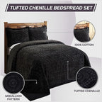 Better Trends 3 Pieces Set Chenille Bedspread Full/Double Size 100% Cotton Chenille Bedding Lightweight Medallion Pattern Bedroom Decor Rio Collection