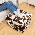 20x20x14 Inches Fluffy Square Pouf Ottoman - Plush Furry Boneless Ottoman Foot Rest Stool with High-Density Foam, Versatile Floor Seating for Living Room (Coffee Cow Print)
