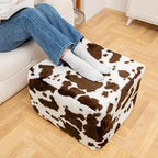 20x20x14 Inches Fluffy Square Pouf Ottoman - Plush Furry Boneless Ottoman Foot Rest Stool with High-Density Foam, Versatile Floor Seating for Living Room (Coffee Cow Print)