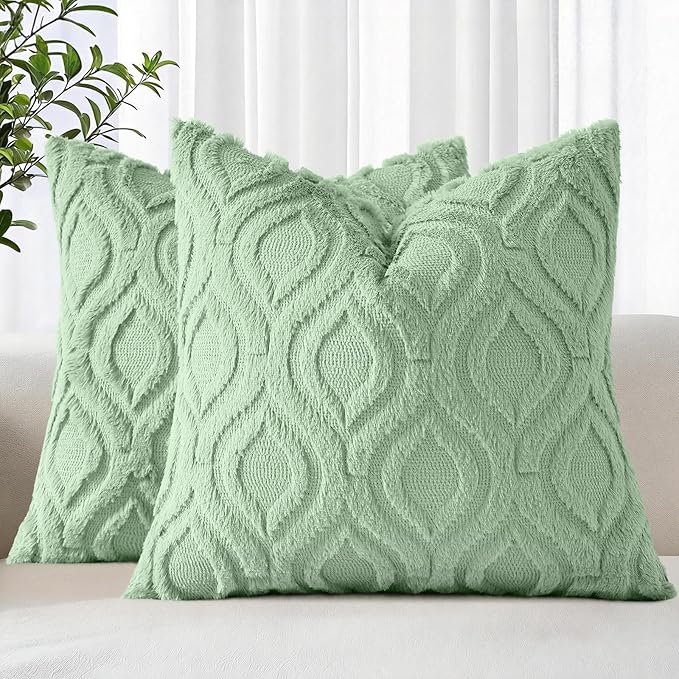 decorUhome Cozy Textured Euro Sham Throw Pillow Covers 26x26 Inch Set of 2, Soft Plush Faux Wool Sage Green Accent Couch Pillow Covers for Modern Farmhouse Sofa Bed Living Room