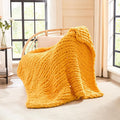 L'AGRATY Chunky Knit Throw Blanket - 40x50: 100% Hand-Knitted Chenile Crochet Blanket For Home Decor (Mustard Yellow)