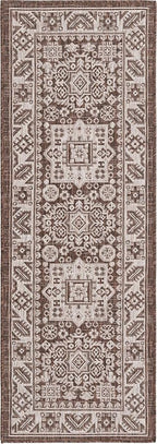 Rugs.com Outdoor Aztec Collection Rug – 6 Ft Runner Brown Flatweave Rug Perfect for Hallways, Entryways