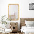 PERFNIQUE Rattan Mirror, 36'' x 24" Rectangle Boho Bathroom Mirror, Decorative Wall Nursery Decor, Rustic Farmhouse Handmade Wicker Mirror for Bathroom Bedroom Entryway Living Room Decor