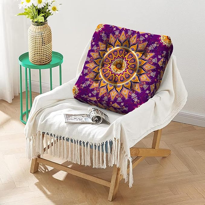 Mandala Meditation Cushion, Boho Meditation Mat, Meditation Pillows for Sitting on Floor, Cushions for Sitting in Home and Outdoor, Square Floor Pillow Cushion Seating for Yoga Accessories 22'' X 22''