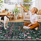 Runner Rug for Entryway: 2x6 Kitchen Rugs Non Slip Washable Ultra-Thin Soft Floral Carpet Indoor Floor Stain Resistant Carpets for Hallway Bedroom Kitchen Laundry Bathroom Dorm Dark Green