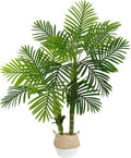 Artificial Palm Tree, 4ft Golden Cane Fake Palm Plant with Basket, Phoenix Palm UV Resistant Faux Plants for Indoor Outdoor Home Garden Patio Office Décor