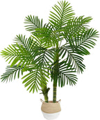 Artificial Palm Tree, 4ft Golden Cane Fake Palm Plant with Basket, Phoenix Palm UV Resistant Faux Plants for Indoor Outdoor Home Garden Patio Office Décor