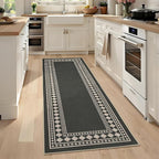 GarveeHome Jute Runner Rug 2x6 Washable Easy Jute Rug Non-Slip, Modern Bordered Indoor Outdoor Floor Mats, Easy Cleaning Geometric Neutarl Rugs for Kitchen Bedroom Balcony Entryway Porch, Black