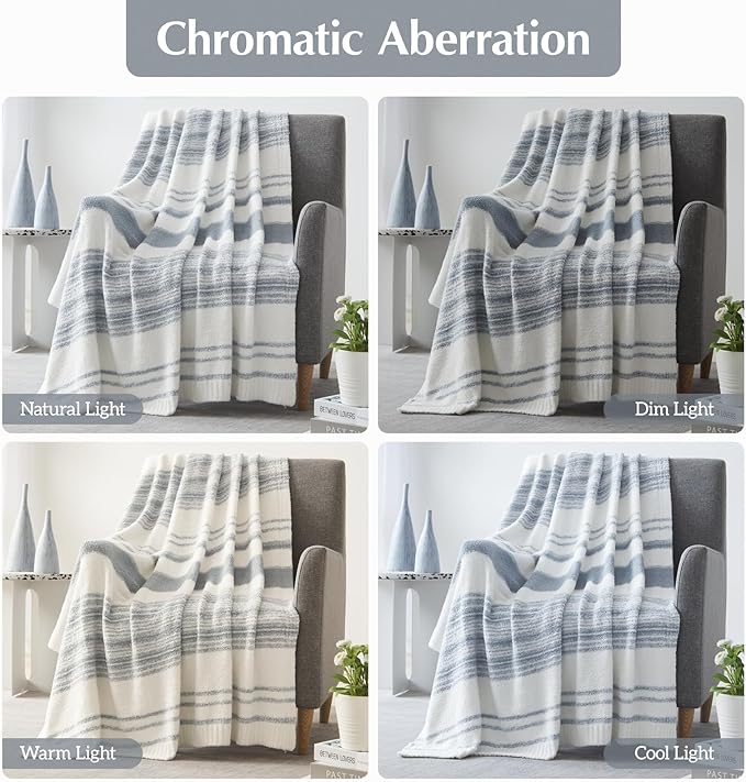 WRENGONGE Grey Blue Throw Blanket, 50x70 Soft Cozy Striped Throw Blankets for Couch, Sofa, Bed, Travel, Lightweight Fluffy Warm Plush Decorative Blankets for Women, Men Gift