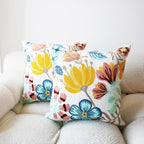 Embroidered Throw Pillow Cover Boho Floral Pillow Covers for Couch Sofa 3D Big Flowers Cotton Linen Bohemian Pillow Covers Multicolor Botanical Leaves 2PCS Pillowcase Covers 18x18 Inch