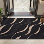 Tangsoo Easy Jute 2x4 Small Throw Rugs for Entry,Washable Thin Indoor Door Mat,Black Wavy Lines Non-Slip Floor Small Outdoor Carpet for Entryway Kitchen Hallway Bedroom Front Porch