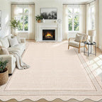 Garvee Scalloped Large Living Room Area Rug 8x10 - Machine Washable Rugs Boho Non Slip Modern Rug Non-Shedding Low Pile Farmhouse Stain Resistant Carpet for Bedroom Nursery Classroom Dorm 8'x10' Beige