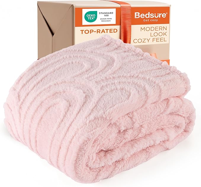 Bedsure GentleSoft Pink Throw Blankets for Women - Super Soft Cozy Christmas Blankets for Girls, Fluffy Fleece Throw for Couch, Pink Christmas Decor Aesthetic Gifts for Women, 50x60 Inches