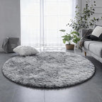 Amdrebio Tie-Dye Light Grey Round Circle Area Rugs 5Ft for Living Room Bedroom, Soft Fluffy Fuzzy Shag Rug for Kids Room Home Office, Furry Plush Indoor Floor Shaggy Gray Carpet for Baby Nursery Dorm