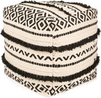 REDEARTH · Tufted Pouf Ottoman with Filler Textured Storage Cube Bean Bag Pouffe Footrest for Living Room, Bedroom, Nursery, Kidsroom; 100% Cotton (17.5"X17.5"X17.5", Geometric Craft Black)