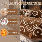 VClife Bohemian Couch Cover Aztec Geometric Chenille Sofa Cover for Sectional Couch - Brown and White Zigzag Pattern Sofa Slipcover for 2 Cushion Couch Sofa 71" X 150"
