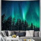 Atrippy Northern Lights Forest Wall Tapestry for Bedroom Living Room, Nature Starry Night Calming Aurora Borealis Wall Hanging, Winter Space Tapestry Ceiling Decor for Dorm Men 51"X60"