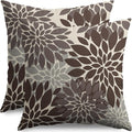 Dark Brown Grey Gray Pillow Covers 20X20 Inch Set of 2, Dahlia Flower Spring Summer Floral Cream Decorative Throw Pillow Covers Outdoor Modern Farmhouse Cushion Case for Home Couch Sofa Bed Decor
