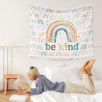 WARDOS Boho Rainbow Classroom Tapestry, Be Kind Motivational Tapestry Wall Hanging, Boho Pastel Rainbow Wall Blanket Decor for Classroom Kids Room Nursery Playroom, 50x60 Inch