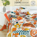 Throw Blanket Queen Size Fall Blanket for Couch Bed 80''x90'',100% Cotton Woven Muslin Blankets Travel Soft Warm Mexican Blankets Boho Quilt Home Decor for Women
