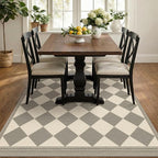 Beige Gray Checkered 5x7 Easy Jute Indoor Outdoor Area Rug for Living Room Backyard Porch, Washable Non Slip Dining Room & Bedroom Carpet, Diamond Pattern Modern Farmhouse Outdoor Patio Rug