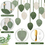 Betylifoy Macrame Wall Hanging Large Macrame Leaves Tapestry Wall Hanging Decoration Boho Handmade Woven Leaf Feather Wall Art Decor for Nursery Bedroom Living Room Office Christmas Thanksgiving Decor, 29 X 51 Inch (Green)