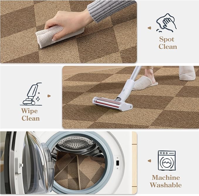 Lanffia Checkered Easy Jute Outdoor Rug, 5x7 Washable Rugs for Dining Room, Nature Non Slip Geometric Carpet for Living Room, Farmhouse Indoor Outdoor Rug for Home Office Backyard Patio