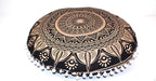 CRAFT KALA Boho Large Floor Pillow Pouf Cover Mandala Meditation Room Pillow Cover for Adults Round Bohemian Seating Pouf Cushion Cover for Kids Playroom 22" Black Golden