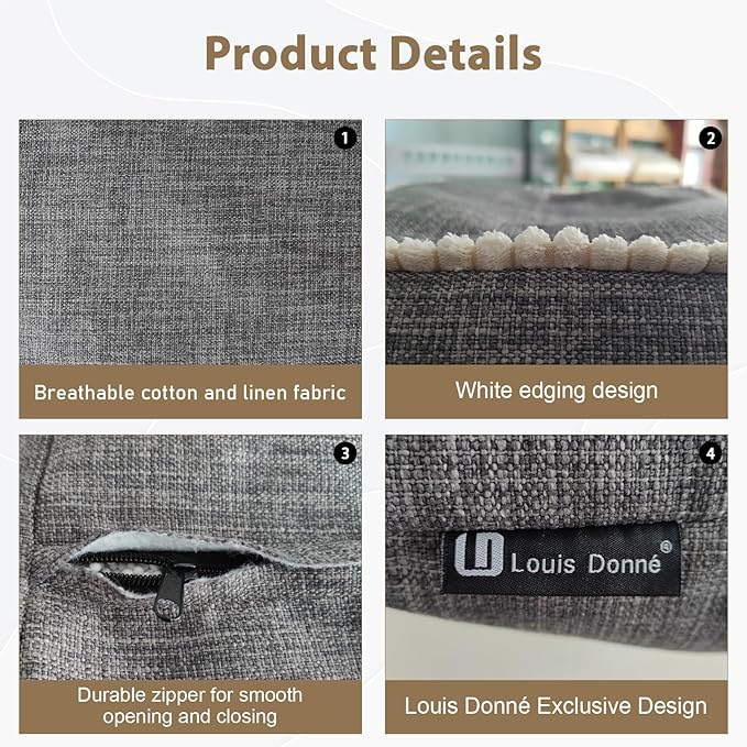 Louis Donné Unstuffed Storage Pouf Ottoman Cover - Square Cotton Linen Footstool Chair for Living Room Nursery, DIY Bean Bag for Stuffed Animal Storage, 18 x 18 Inch, Cover ONLY