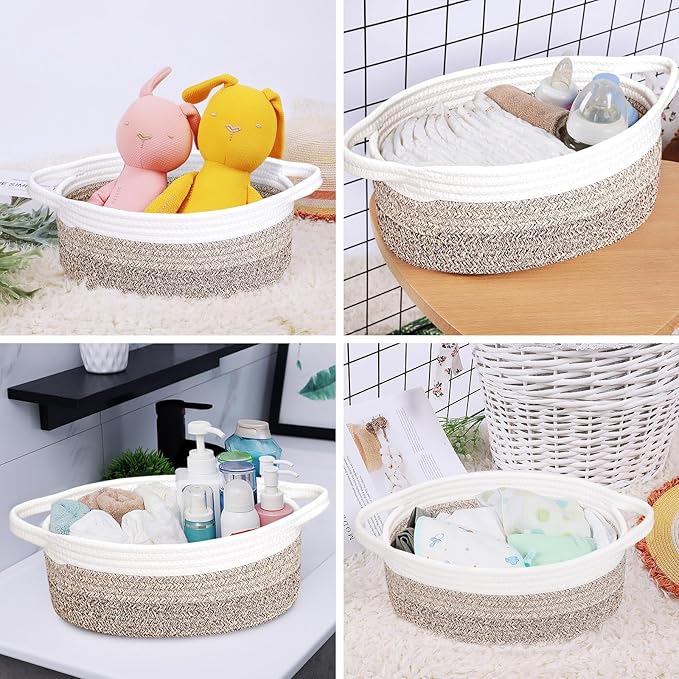 ABenkle Small Basket with Handles - Decorative Durable Rope Woven Storage Bin Shelf Storage Organizer Cube, Easter Baby Gift Basket, 12"x8"x5"