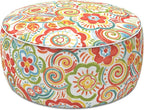 LVTXIII Indoor/Outdoor Inflatable Ottoman with Handle D21 x H9 Inch, Weather-Resistant Round Footstool Pouf for Patio Camping Living Room, Portable Footrest Extra Seating, Flower Multi