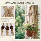 Macrame Plant Hanger 35", No Tassel Hanging Plant Holder, Sturdy Flower Pot Holder with 2 Hooks - Brown