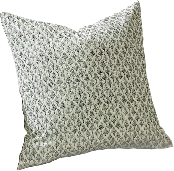 Floral Pillow Covers 20x20 Pillow Cover Block Print Couch Pillows for Living Room Decorative Neutral Accent Throw Pillow Covers, 1PC, Olive Green