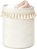 Mkono Macrame Decorative Cotton Rope Basket Boho Nursery Decor Small Cute Woven Tassel Closet Storage Bins Organizer for Baby Toys,Magazines, Potted Plants Cover,Living Room,Bedroom, 15.7"x19.6"