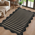 Striped Easy Jute Outdoor Patio Rug, 3x5 Washable Rugs for Entryway Indoor Outdoor Living Room Area Rug, Farmhouse Non Slip Black Carpet for Backyard Bedroom Porch