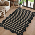 Striped Easy Jute Outdoor Patio Rug, 3x5 Washable Rugs for Entryway Indoor Outdoor Living Room Area Rug, Farmhouse Non Slip Black Carpet for Backyard Bedroom Porch