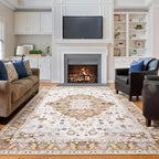 Amearea Vintage Design Area Rugs for Living Room, 6x9 Machine Washable Floral Collection Traditional Bedroom Rug, Low Pile Cute Kids Room Print Carpet, No Slip Office Kitchen Home Decor, Gold Yellow