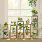 Bamworld 5 Sets Plant Stands Indoor Outdoor Combo Plant Shelves Wooden Plant Holder Rack for Multiple Plants Flower Stands for Living Room Balcony Garden Patio Lawn Window