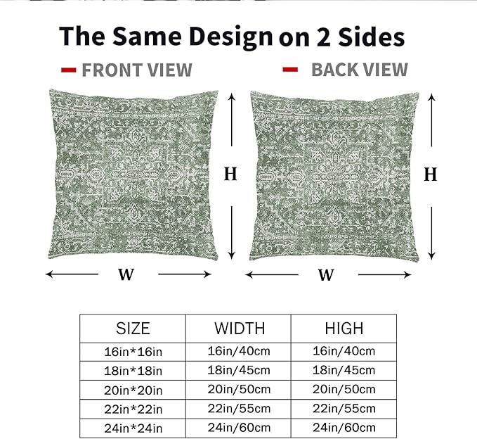 Sage Green Boho Throw Pillow Covers 16x16 Inch Decorative Square Bohemian Carpet Pattern Ethnic Pillow Cases Vintage Geographic Rug Cushion Covers Farmhouse Home Decor For Sofa Couch Outdoor Set of 2