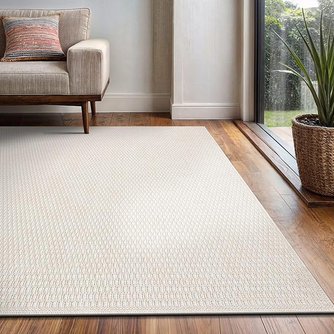 Easy Jute Rug 8x10 Indoor Outdoor Rug Natural Rugs Solid Fiber Rug Woven Area Rug Boho Easy Clean Inside Carpet for Living Room Bedroom Dining Room Hallway or Outdoor Patio Porch (8 X 10 Bone)